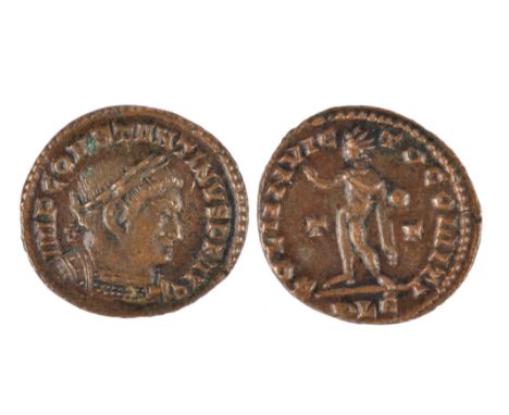 Roman Empire: Constantine the Great, follis, London, bust right; rev. Sol standing holding globe, 20.44mm, 2.98 g, good very 