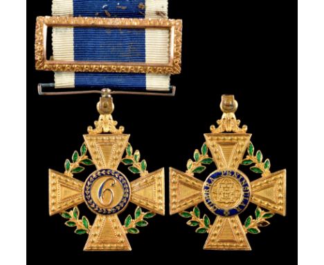 Portugal: Peninsula War, campaign cross for 6 years, gold and enamel, 35mm, gilt suspension bar, ornate gold slide buckle wit
