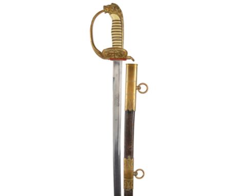 λ A Weimar period German naval officer's sword, pipe-backed blade 31.5 in., by F.W. Holler of Solingen; gilt-brass hilt with 