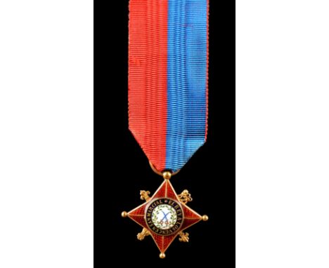 Spain: Star for the Battle of San Marcial 1813, gold or gilt and enamel, red four pointed star 29.8 mm, central circle with c