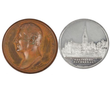 The Duke of Wellington: appointment as Governor of Plymouth, 1819, bronze, 55 mm, head of Wellington left; reverse with thirt