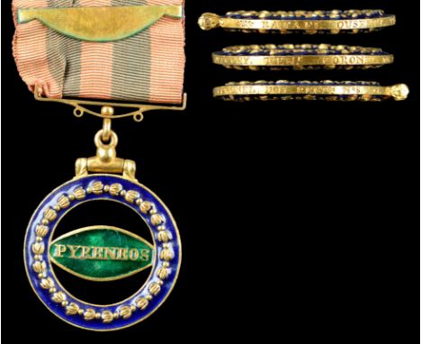 Portugal: Commander's Medal for the Pyrenees, gold and enamel, 40 mm, openwork design with 'PYRENEOS' to a central leaf, edge