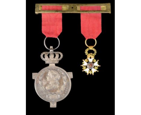 Spain: Cross for Mendigorria 1835, miniature, gilt and enamel ten pointed cross, 19 mm, loss to enamel, fine; and Medal for A