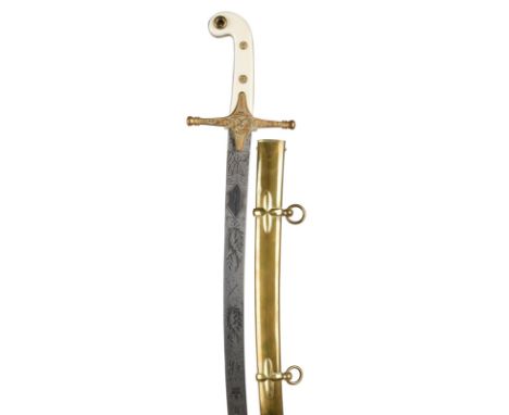 λ A Victorian 1831 pattern General Officer's sword, curved blade 31.5 in. with etched decoration, retailed by Phelps &amp; Co