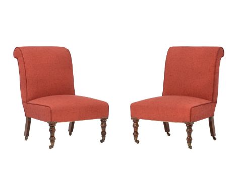 A pair of stained beech and upholstered side chairs in Victorian taste, late 20th century, each 85cm highProvenance: The prop