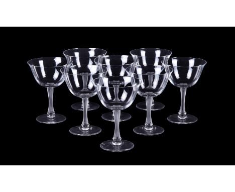 Lalique, Crystal Lalique, Barsac, a set of fourteen small clear and frosted, champagne cups, 12.5cm high, and six white wine 