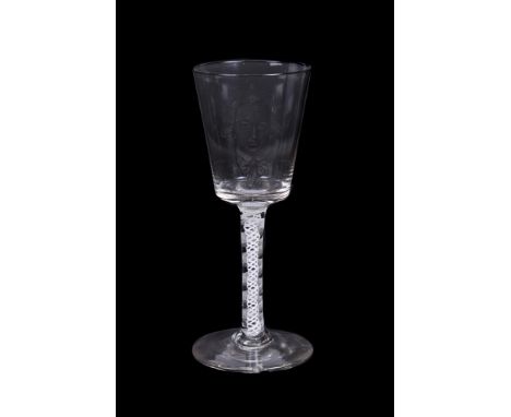 A Dutch stipple engraved opaque-twist wine glass decorated with a portrait of  Johann Wolfgang von Goethe (1749-1832) after J