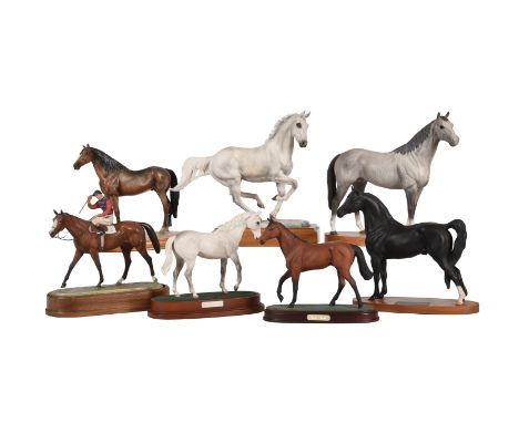 A collection of seven various ceramic equestrian models, second half 20th century, comprising: a Royal Doulton model of Deser