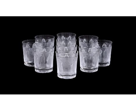 Lalique, Crystal Lalique, femmes, a set of ten frosted and clear glass tumblers, second half 20th century, 10cm high, inscrib