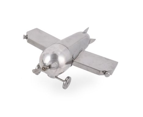 A German cocktail set or 'portable bar', designed by J. A. Henckels circa 1930, in the form of a monoplane, with a fuselage f