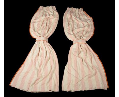 A pair of curtains, recently manufactured from Ralph Lauren Monroe Stripe pattern fabric, approximately 130cm wide at the top