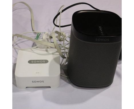 Sonos Play 1 interactive speaker, with a Sonos Bridge, both with power supply. UK P&amp;P Group 2 (£20+VAT for the first lot 
