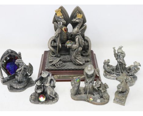 Six pewter figures in the style of Myth and Magic, including Prince of Dragons, largest H: 16 cm. UK P&amp;P Group 2 (£20+VAT