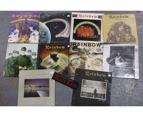 Ten Rainbow albums, and a vintage Rainbow fabric patch, L: 22 cm. UK P&amp;P Group 3 (£30+VAT for the first lot and £8+VAT fo
