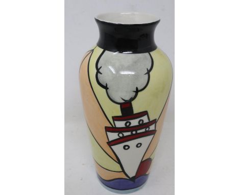 Lorna Bailey vase in the Cruise pattern, crazing throughout but no cracks or chips, H: 21 cm. UK P&amp;P Group 2 (£20+VAT for