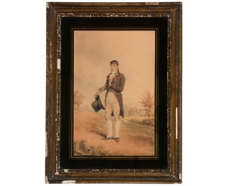 W* Pickett (19th Century) A full-length portrait of a young gentleman holding an umbrella and standing in a meadow, signed; s