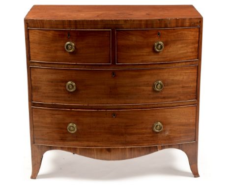A Regency mahogany bowfront chest of drawers, the shaped caddy top above an arrangement of two short over two long graduated 