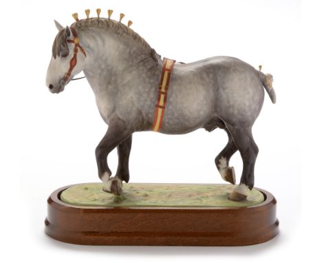 A Royal Worcester porcelain model of a Percheron stallion , circa 1965, after a model by Doris Lindner, number 442 of 500, pr