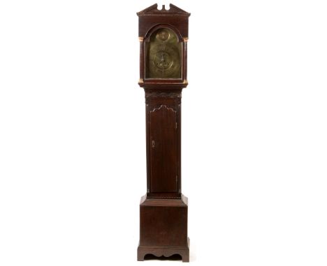 Hugh Pannell, Northallerton: a George III oak longcase clock , the arched brass dial with roman hours and arabic minutes with