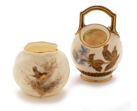A Royal Worcester bone china Ivoryware spoon warmer , printed in colours and gilding with flowers and leaves, moulded overhea