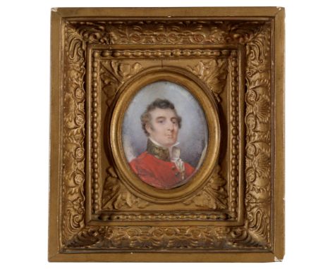 19th Century British School a miniature bust portrait of the Duke of Wellington, indistinctly signed, bodycolour on ivory, 7 