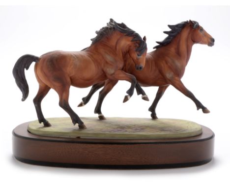 A Royal Worcester porcelain model "Galloping Ponies" , circa 1974, after an original model by Doris Lindner, number 4 of 500,
