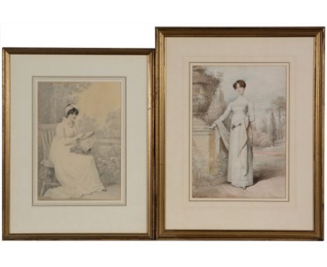 Henry Edridge (1768-1821) "Mrs Whittaker" and a similar portrait of a lady holding an embroidery hoop, signed and dated 1811 