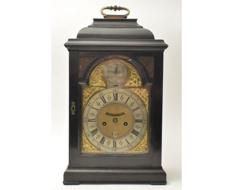 Isaac Duhamel: a mid 18th Century bracket clock, the brass dial with silvered roman chapter ring, date aperture to centre, se