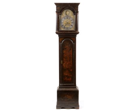 Isaac Cockeram Downham: a Georgian black lacquer longcase clock , the brass dial with roman hours and arabic minutes, with su