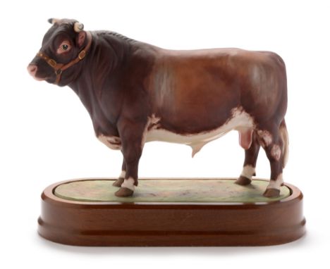 A Royal Worcester porcelain model of a Dairy Shorthorn Bull , circa 1965, number 336 of 500 after a model by Doris Lindner, b