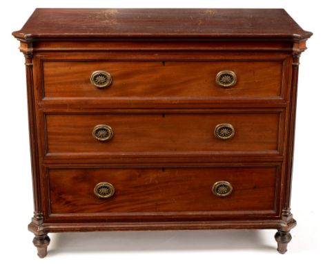 An early 20th Century chest of drawers, by Hindley &amp; Wilkinson Ltd, London, the moulded rectangular top with outswept cor
