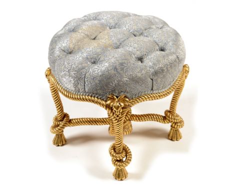 A French 19th Century giltwood stool, designed by A.M.E Fournier, the deep button upholstered seat raised on carved giltwood 