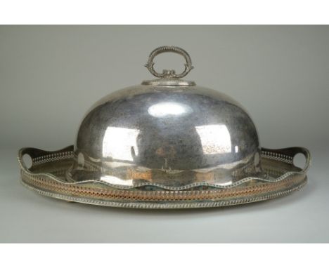 Two large silver plated gallery trays together with two cased sets of silver plated fish knives and fork and a large oval sil
