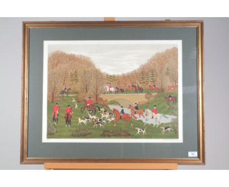 Vincent Hadderley, fox hunt crossing a stream, signed in pencil, lithograph, 43 x 59cm (SH), together with two 20th century r