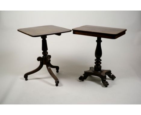 A late Regency mahogany tilt top tripod table on reeded column and on three scroll down-swept legs and bun feet, the top 61cm