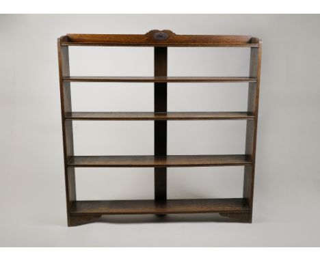 Five various country house book shelves to include an oak five height shelf, 138cm wide, a Victorian stained deal five height