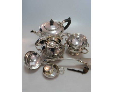 A pair of silver sauce ladles, 2 silver cosmetics jars (one with glass body), an 800 standard salt, together with a collectio