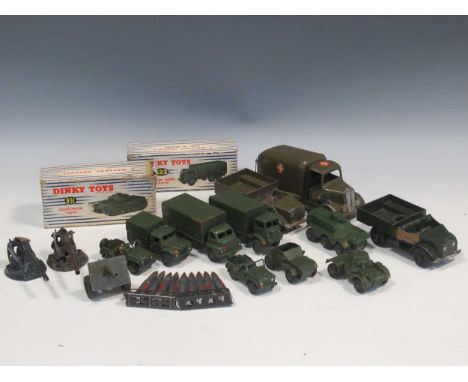 Dinky and Britains army vehicles, including ambulance, boxed tank and 10 ton truck, with others - 2 Austin Champs, transports