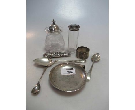 Various plated wares including 2 sauce boats, toast rack, pair servers etc., also few items of silver including Chinese small