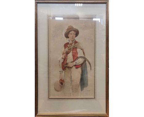 Octavius Oakley RWS (British, 1800-1867)Portrait of a peasant boySigned 'O. Oakley.' to the bottom rightWatercolour and Penci