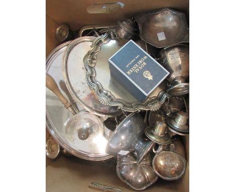 A large collection of silver plated items including bottle coasters, sauce boats, waiters, flatware etc.