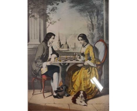 A quantity of mounted and framed chess theme prints (10), and a few other decorative prints including two calendar reproducti