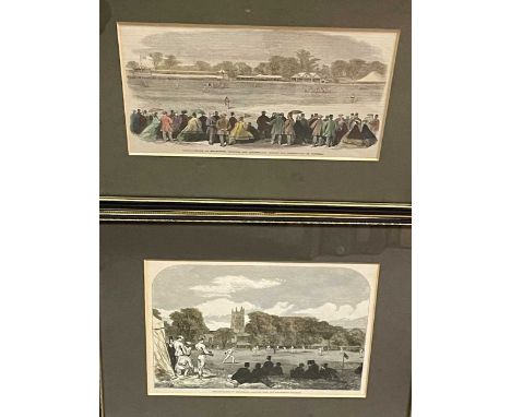 Cricketing and sporting prints, mainly wood engravings, including 'Some Famous Living Cricketers A Portrait Group, 1883', 39 