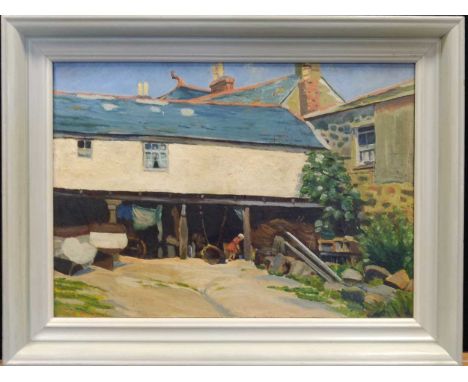 Fred Bottomley (British 1883-1960), The Fisherman's Yard, Mousehole; the reverse with a sketch of gentleman smoking, signed a