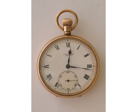 A 9ct gold cased Benson open face button wind pocket watch
