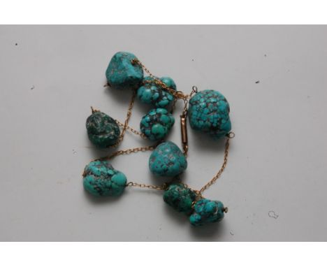 A vintage 9ct gold and turquoise bead necklace