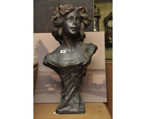 A large Art Nouveau style bronze bust of a maiden, after 'Moreau'