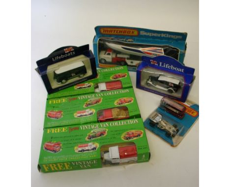 A boxed Matchbox Superkings K-27 Power Boat and Transporter plus other die cast vehicles