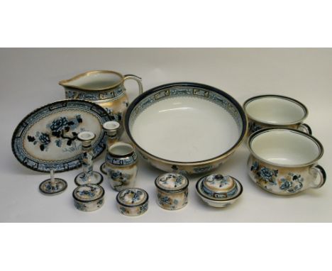 A collection of decorative printed ware including a jug and basin wash set 