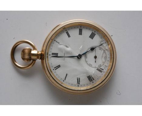 A gents gold plated button wind open face pocket watch